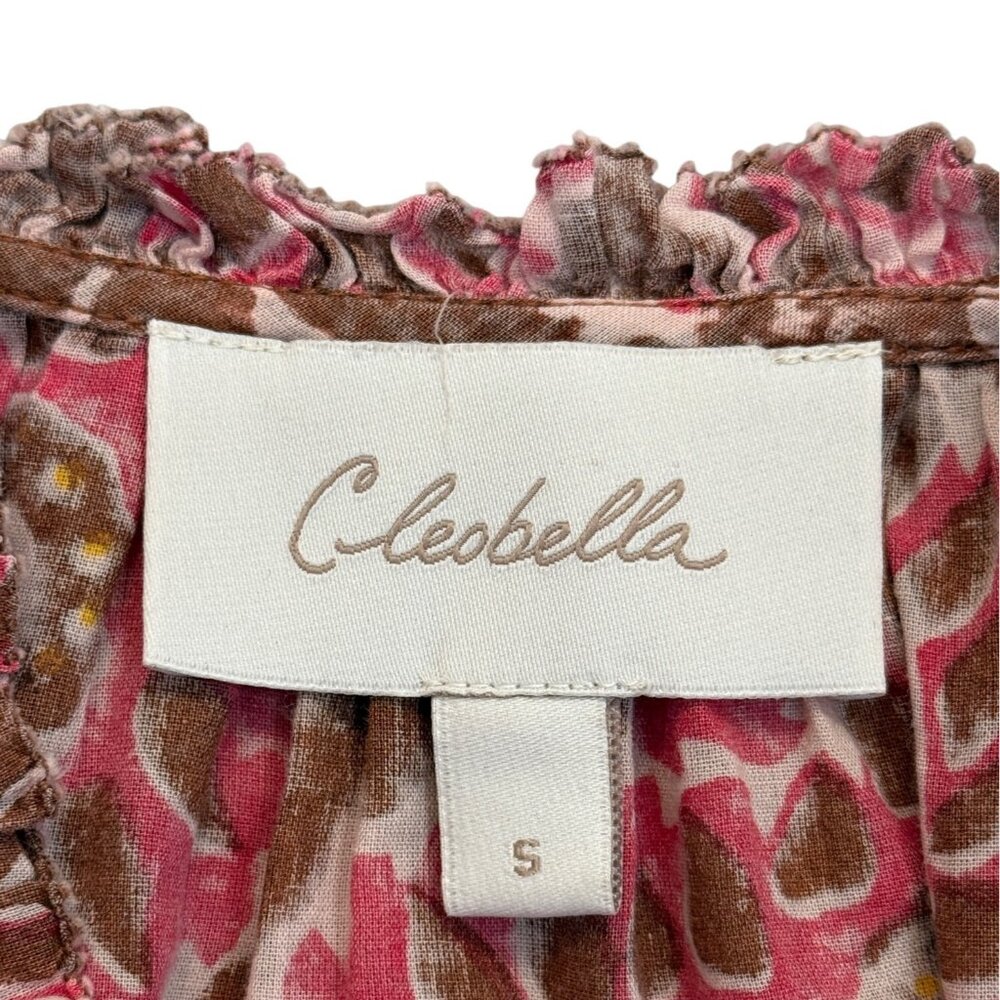 Cleobella Calla Ruffle Paisley Blouse Top Organic Cotton Pink Brown Women Size S - Picture 5 of 9